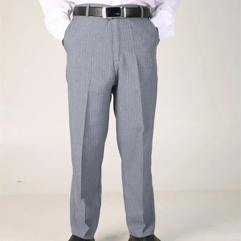 Men's Grey Woven High Waist Pants Business Casual Plus Size