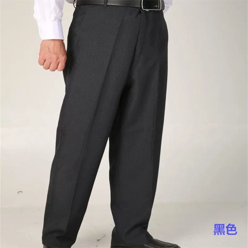 Men's Grey Woven High Waist Pants Business Casual Plus Size