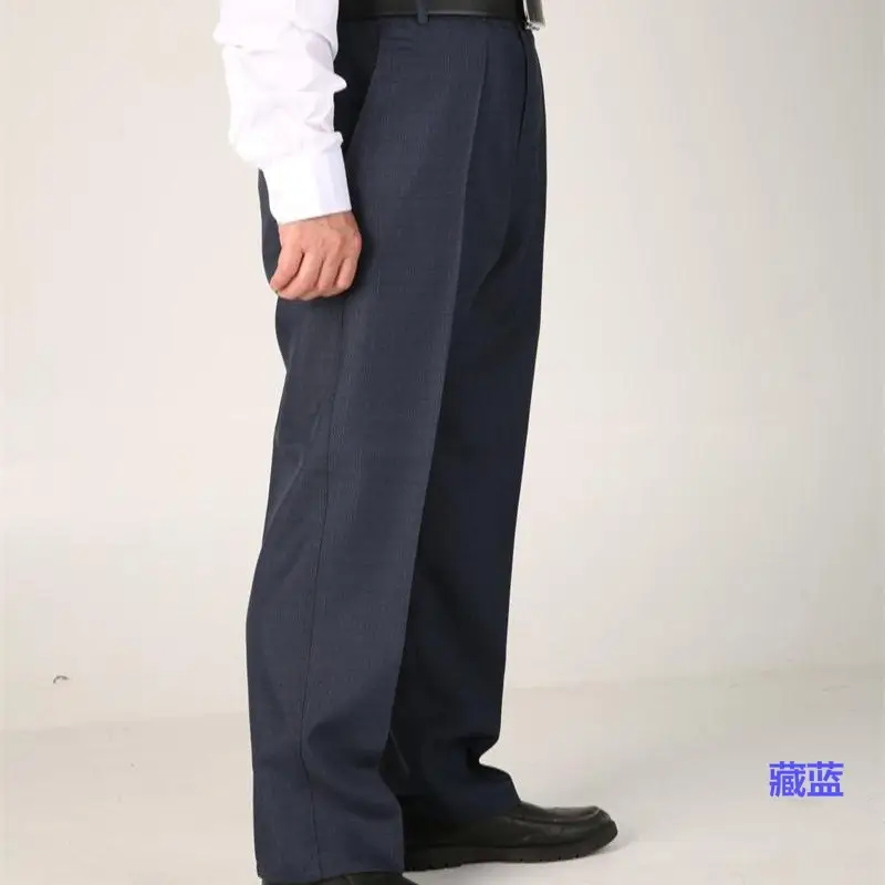 Men's Grey Woven High Waist Pants Business Casual Plus Size