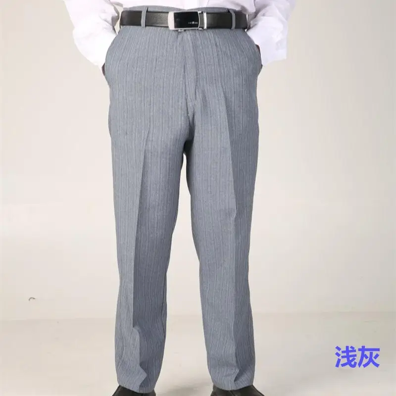 Men's Grey Woven High Waist Pants Business Casual Plus Size