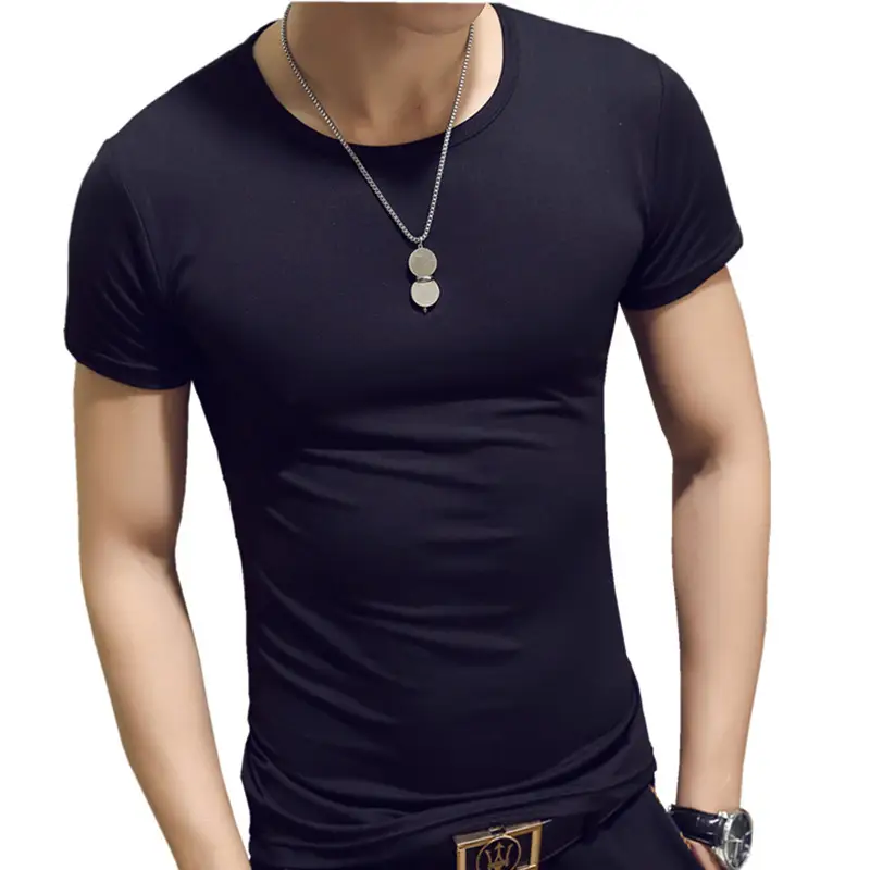 Men's Black Stretch Slim Fit T-Shirt Short Sleeve - Image 11