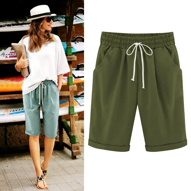 White Half-Length Casual Pants Women Large - Image 82