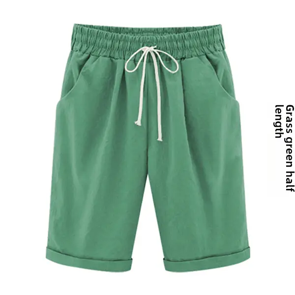 White Half-Length Casual Pants Women Large - Image 75