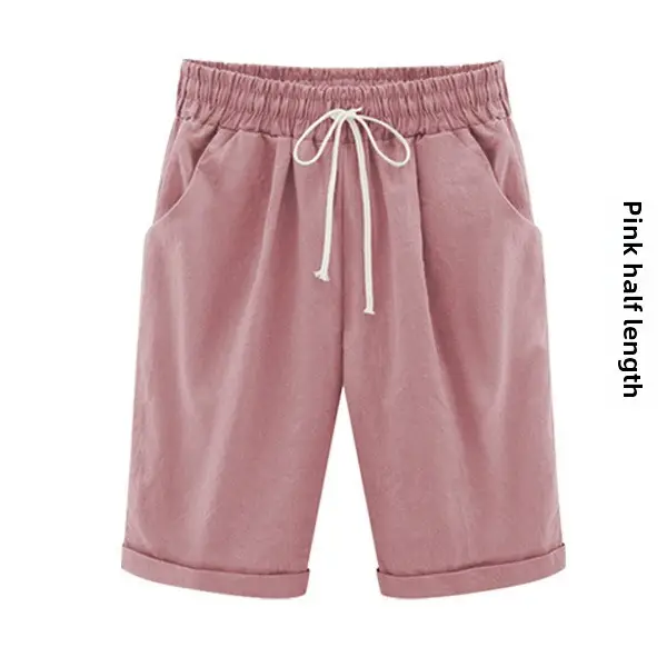 White Half-Length Casual Pants Women Large - Image 37