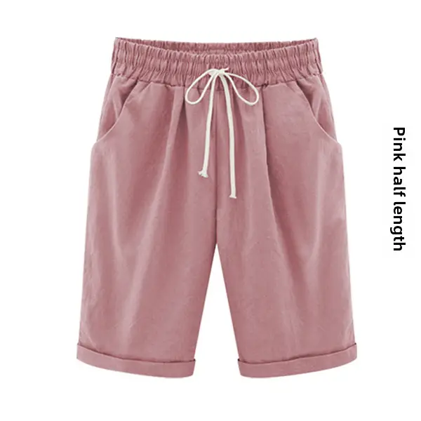 White Half-Length Casual Pants Women Large - Image 42