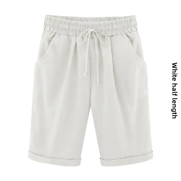 White Half-Length Casual Pants Women Large - Image 7