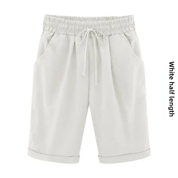 White Half-Length Casual Pants Women Large - Image 9