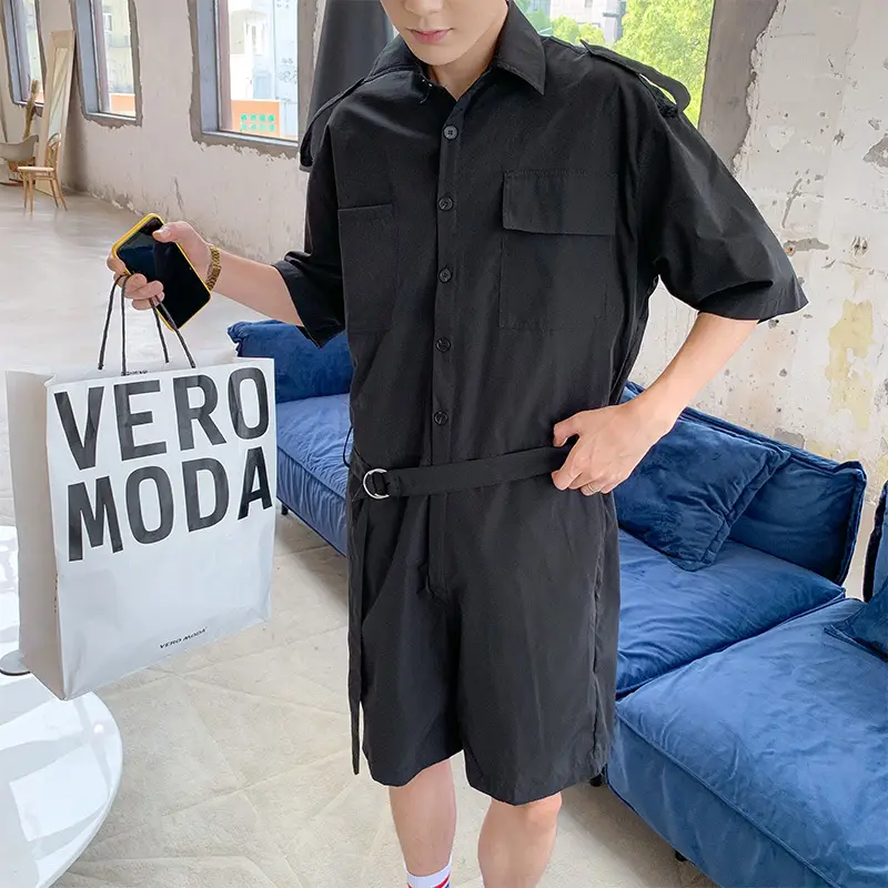 Men Black Hip-hop Workwear Shorts Set Loose Summer - Image 5