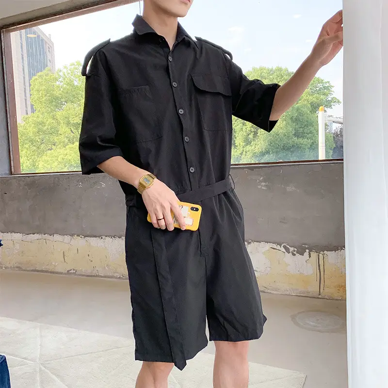 Men Black Hip-hop Workwear Shorts Set Loose Summer - Image 6