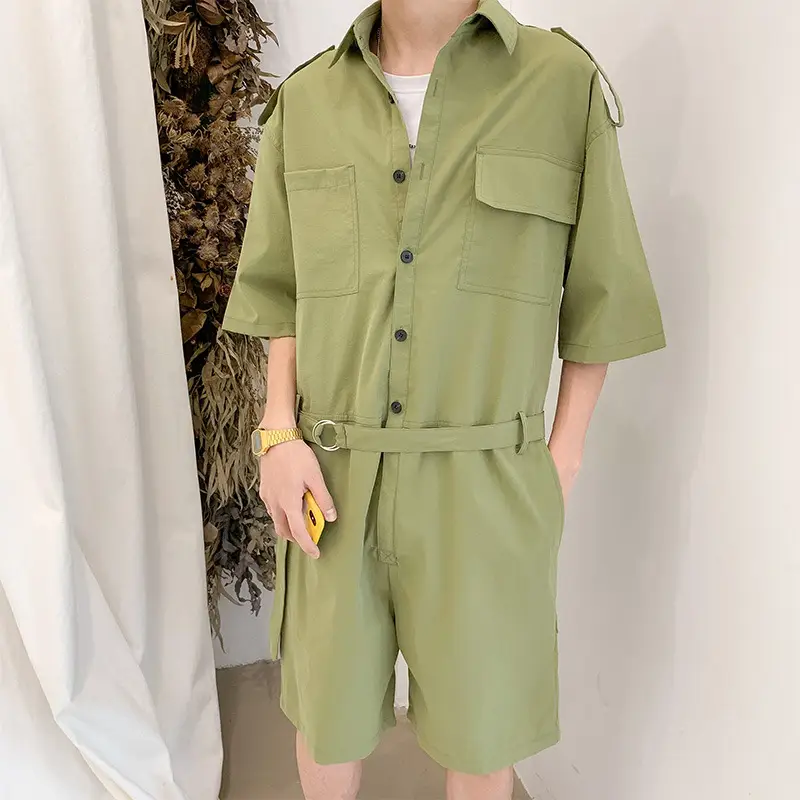 Men Black Hip-hop Workwear Shorts Set Loose Summer - Image 3
