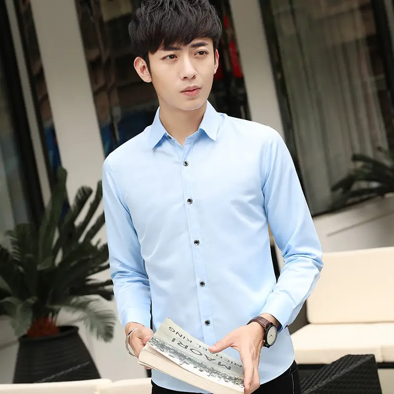 Men's Light Blue Slim Fit Business Shirt Long Sleeve - Image 10