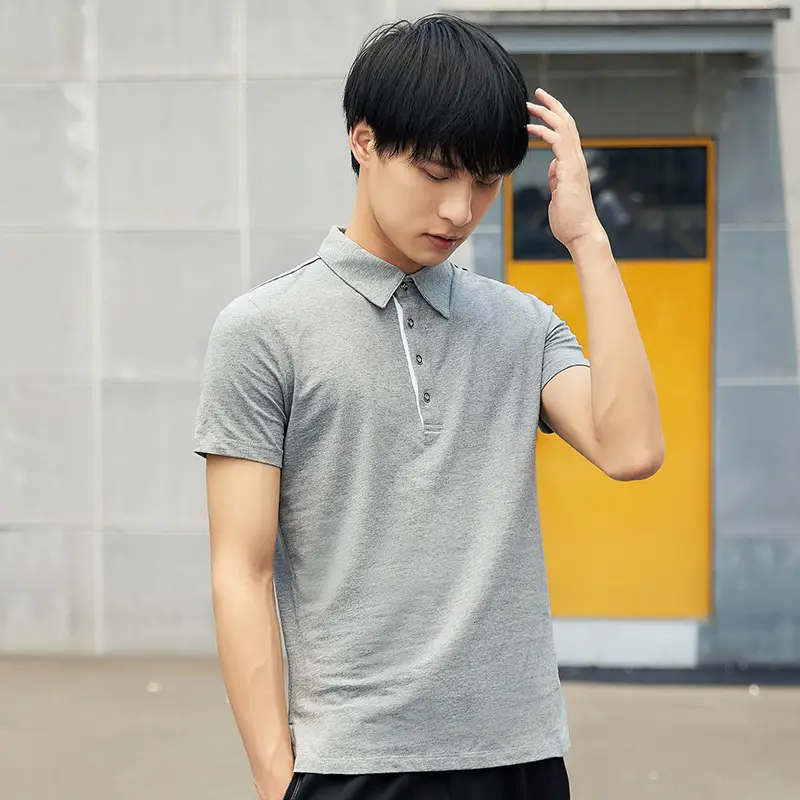 Men's Gray Short Sleeve T-Shirt with Lapel Jacket Design - Image 3