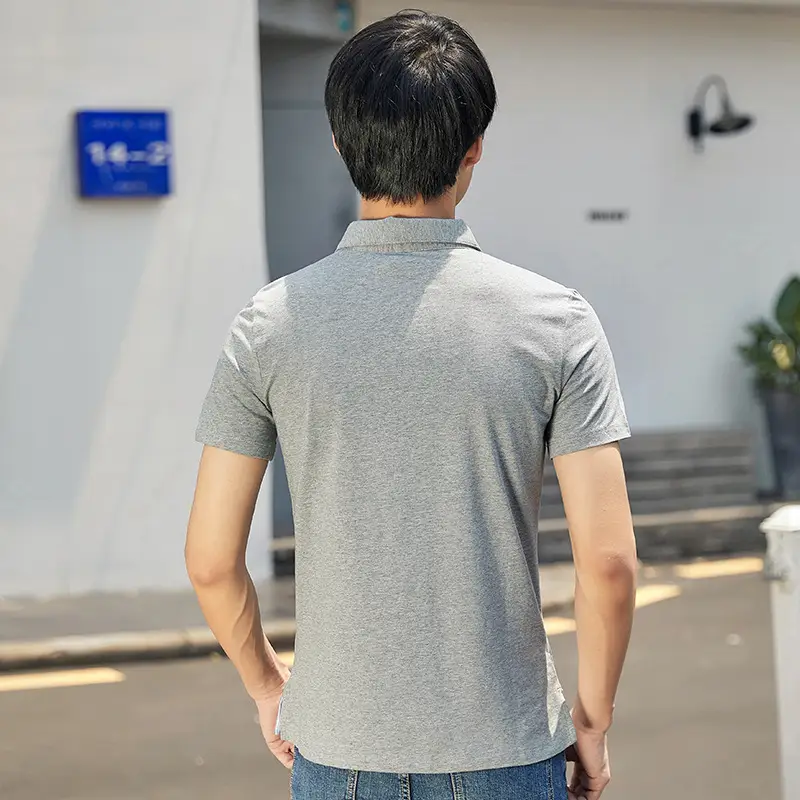 Men's Gray Short Sleeve T-Shirt with Lapel Jacket Design - Image 4