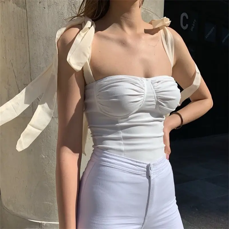 White Bow Shoulder Belt Vest for Women - Image 3