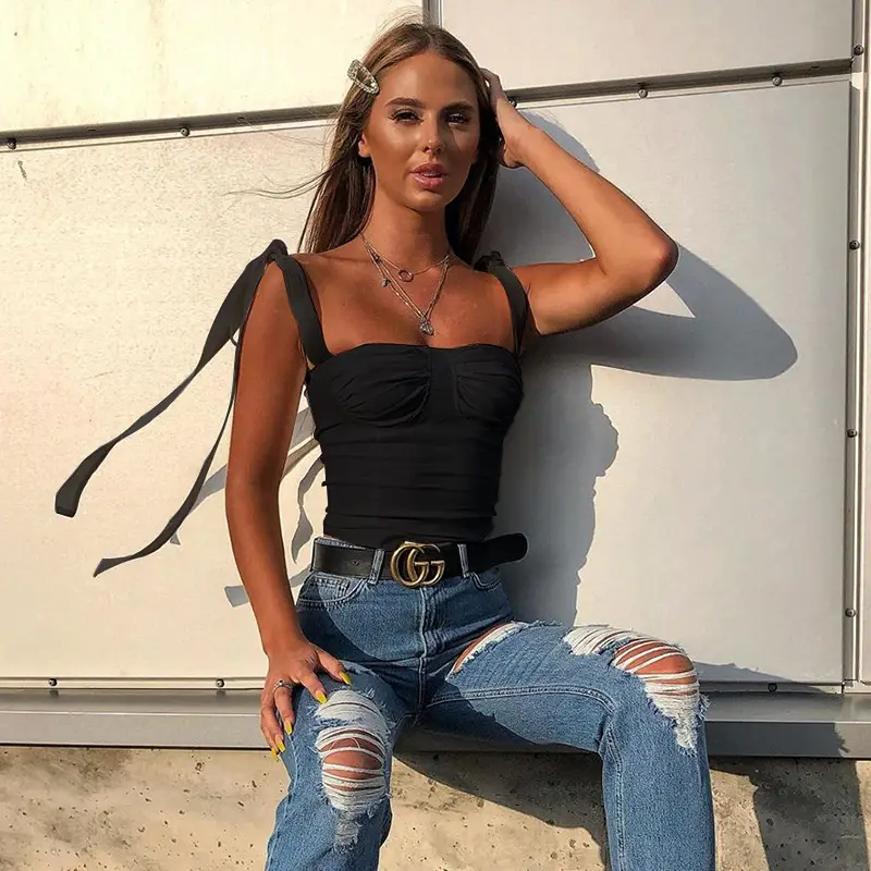 White Bow Shoulder Belt Vest for Women - Image 4
