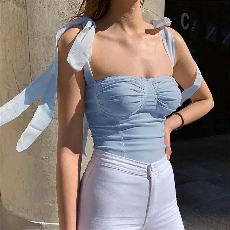 White Bow Shoulder Belt Vest for Women - Image 5
