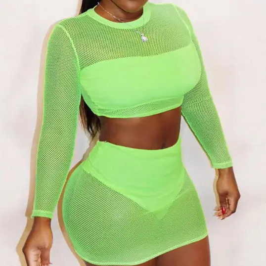 Neon Mesh Midriff-Baring Women's 2021 Summer Suit