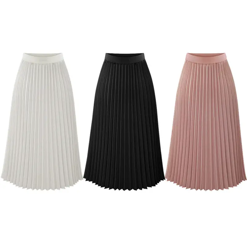 Women's Chiffon Pleated Skirt Black or Beige - Image 7