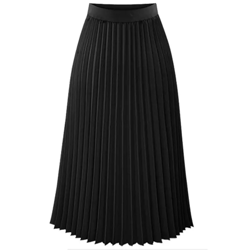Women's Chiffon Pleated Skirt Black or Beige - Image 8