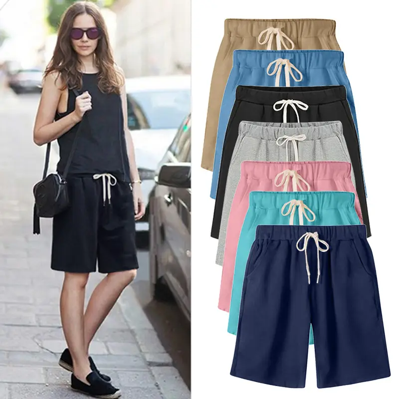 Women's Black Sweat Cotton Shorts High Waist Loose Fit - Image 13
