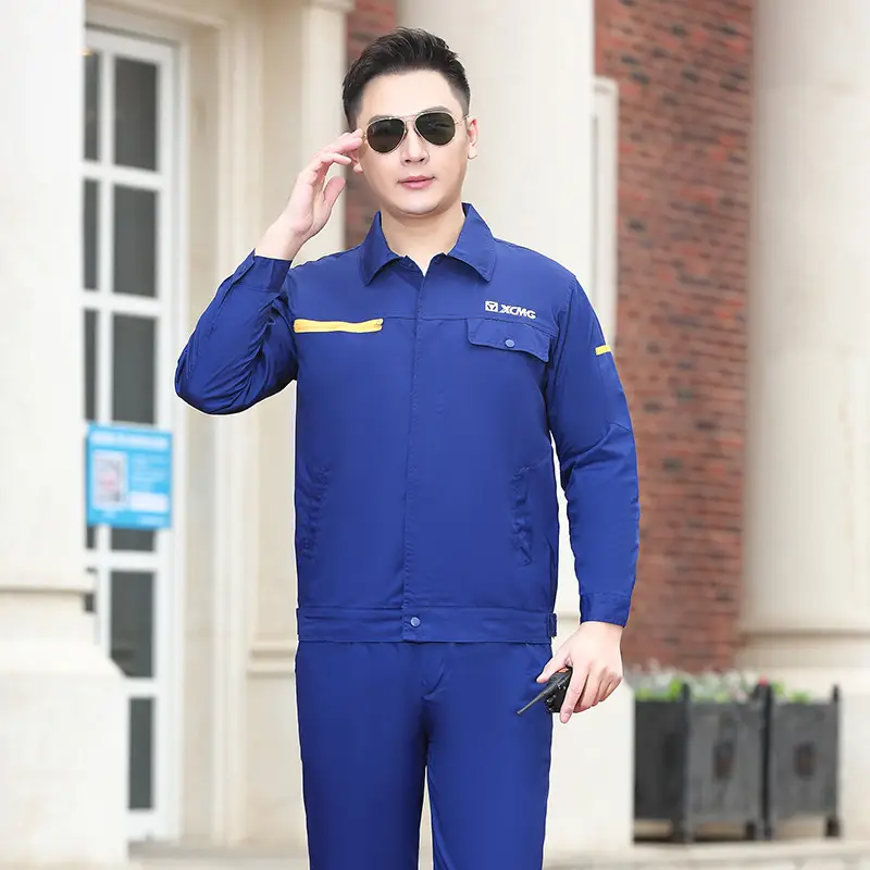Men Blue Cotton Work Suit Summer Long Sleeve