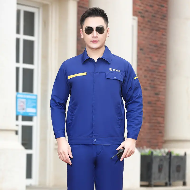 Men Blue Cotton Work Suit Summer Long Sleeve