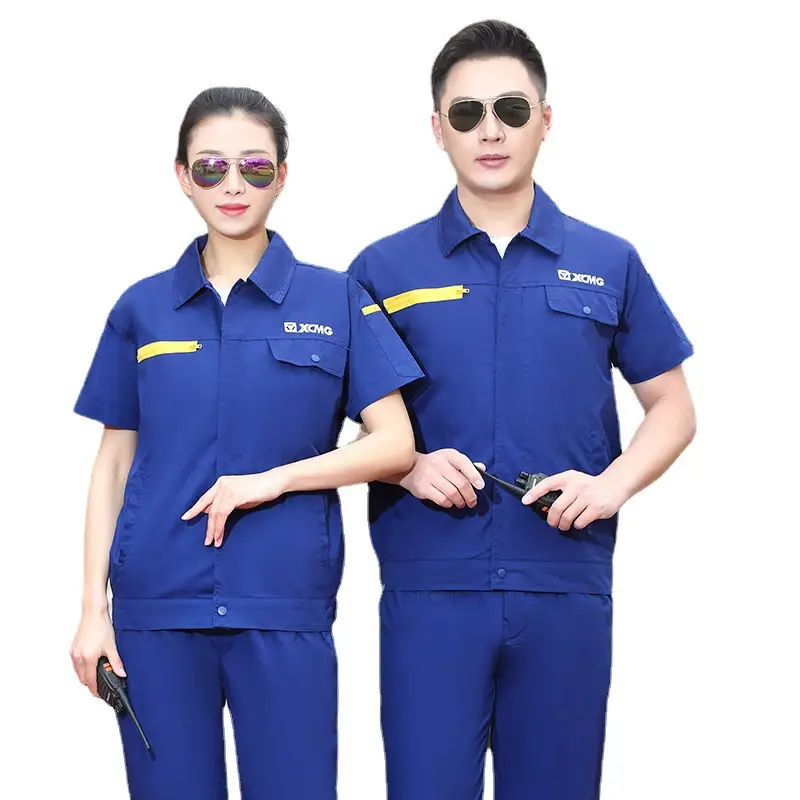 Men Blue Cotton Work Suit Summer Long Sleeve
