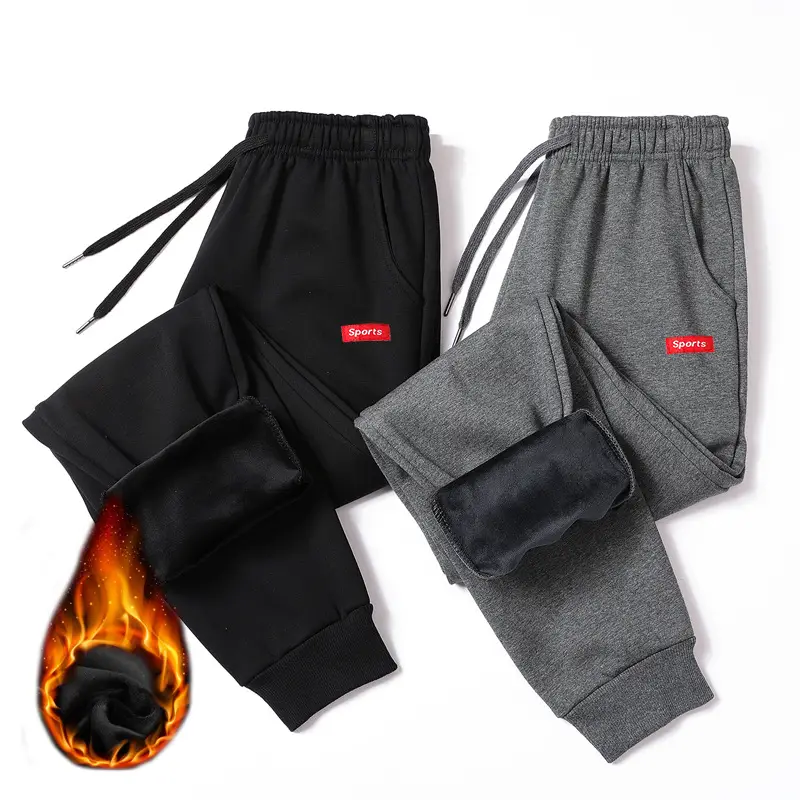 Men Fleece Lined Winter Sweatpants Grey Black - Image 5