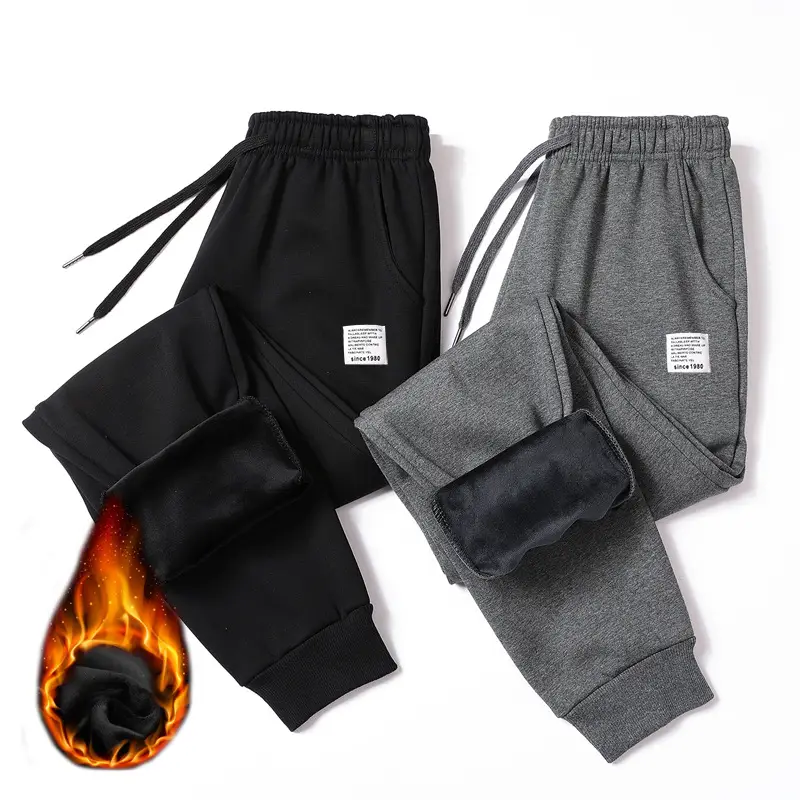 Men Fleece Lined Winter Sweatpants Grey Black - Image 6