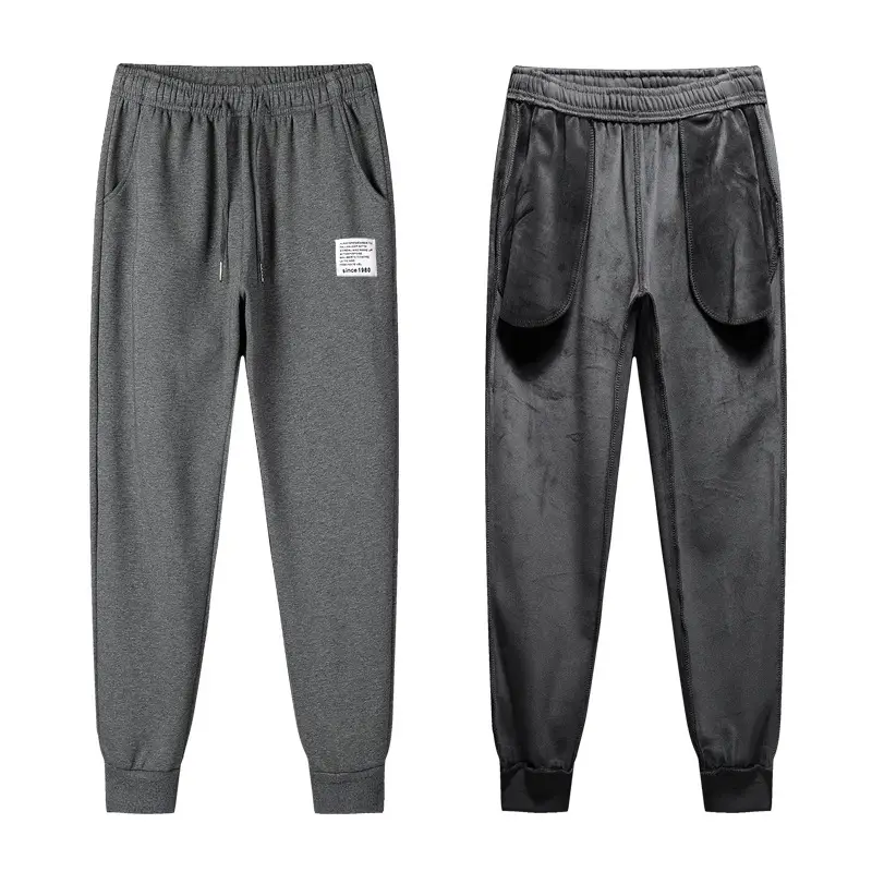 Men Fleece Lined Winter Sweatpants Grey Black - Image 7