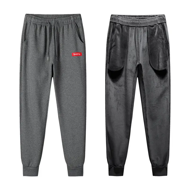 Men Fleece Lined Winter Sweatpants Grey Black - Image 8