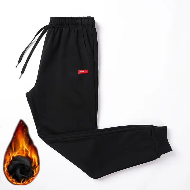 Men Fleece Lined Winter Sweatpants Grey Black - Image 2