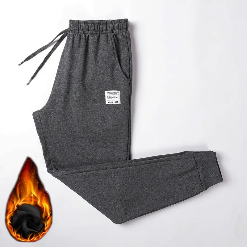 Men Fleece Lined Winter Sweatpants Grey Black - Image 3