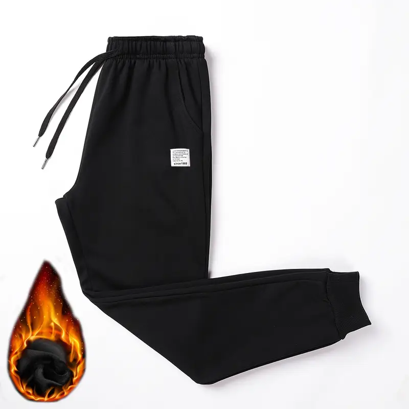 Men Fleece Lined Winter Sweatpants Grey Black - Image 4