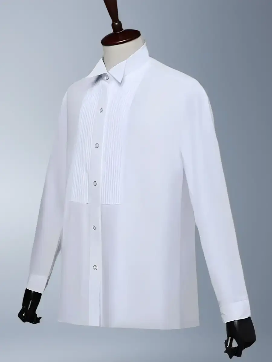 White Long Sleeve Tie Shirt Men Party Stage Choir Student - Image 5