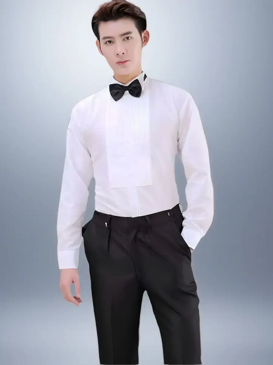 White Long Sleeve Tie Shirt Men Party Stage Choir Student - Image 6