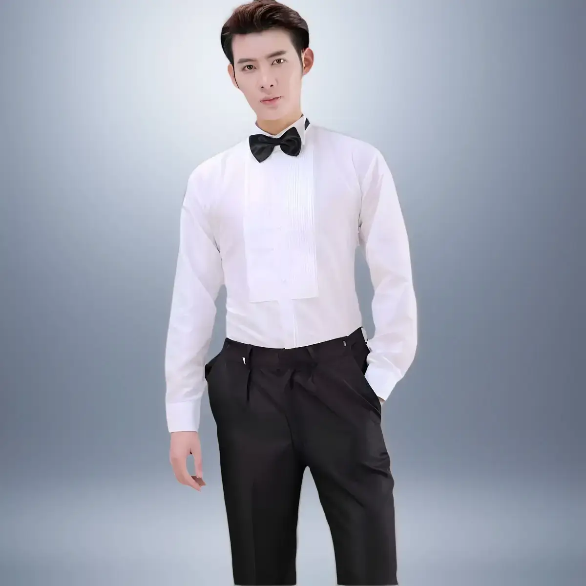 White Long Sleeve Tie Shirt Men Party Stage Choir Student — feature 10