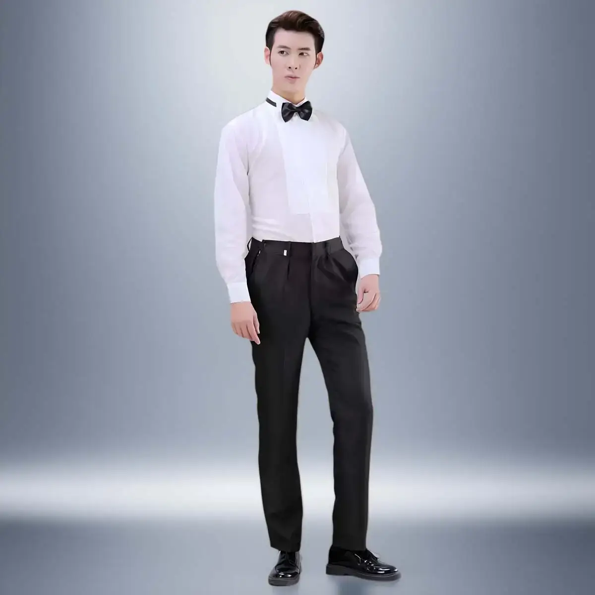 White Long Sleeve Tie Shirt Men Party Stage Choir Student — feature 6