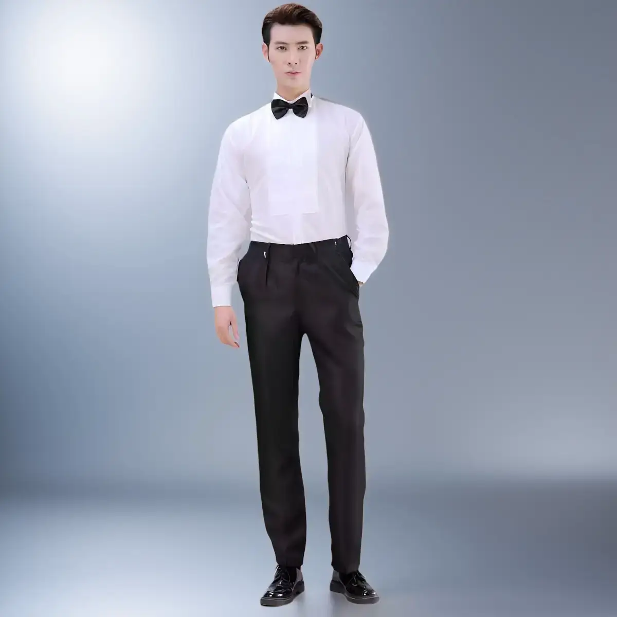 White Long Sleeve Tie Shirt Men Party Stage Choir Student — feature 7