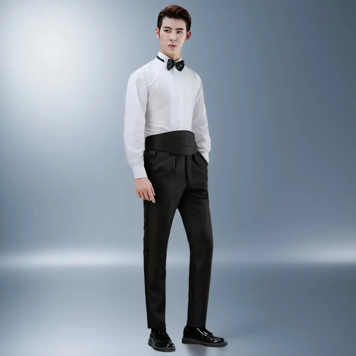 White Long Sleeve Tie Shirt Men Party Stage Choir Student — feature 8