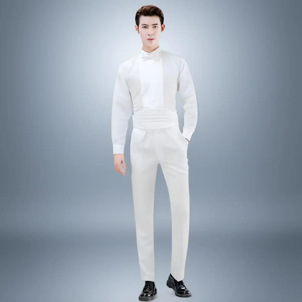 White Long Sleeve Tie Shirt Men Party Stage Choir Student — feature 9