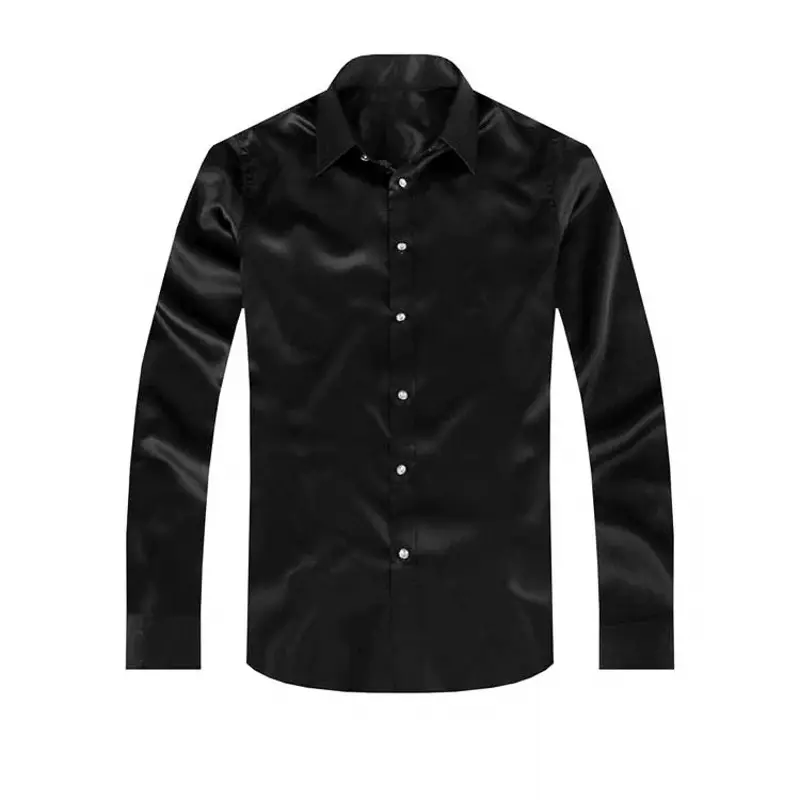Men Satin Performance Shirt Light Blue Long Sleeve