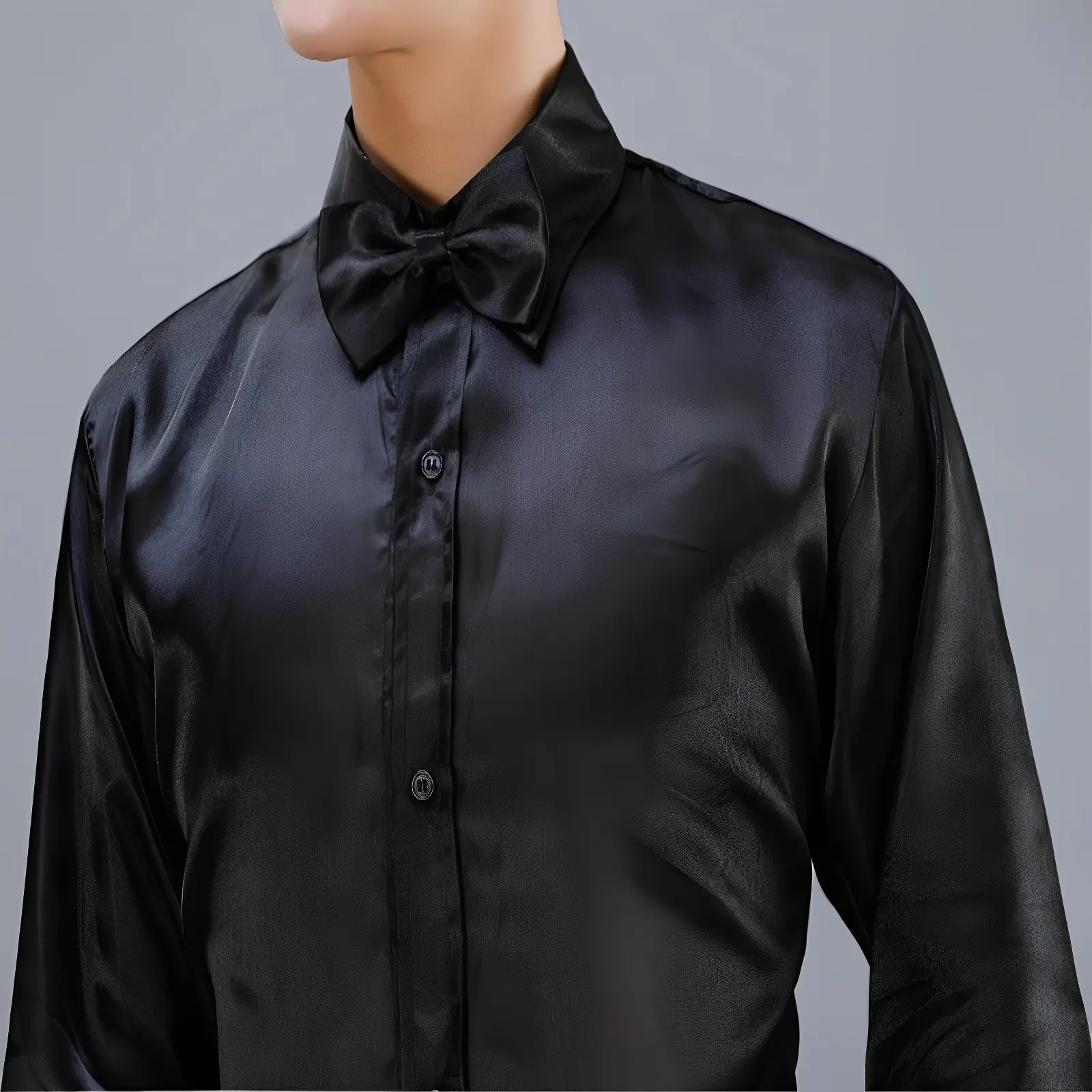 Men Satin Performance Shirt Light Blue Long Sleeve — feature 13