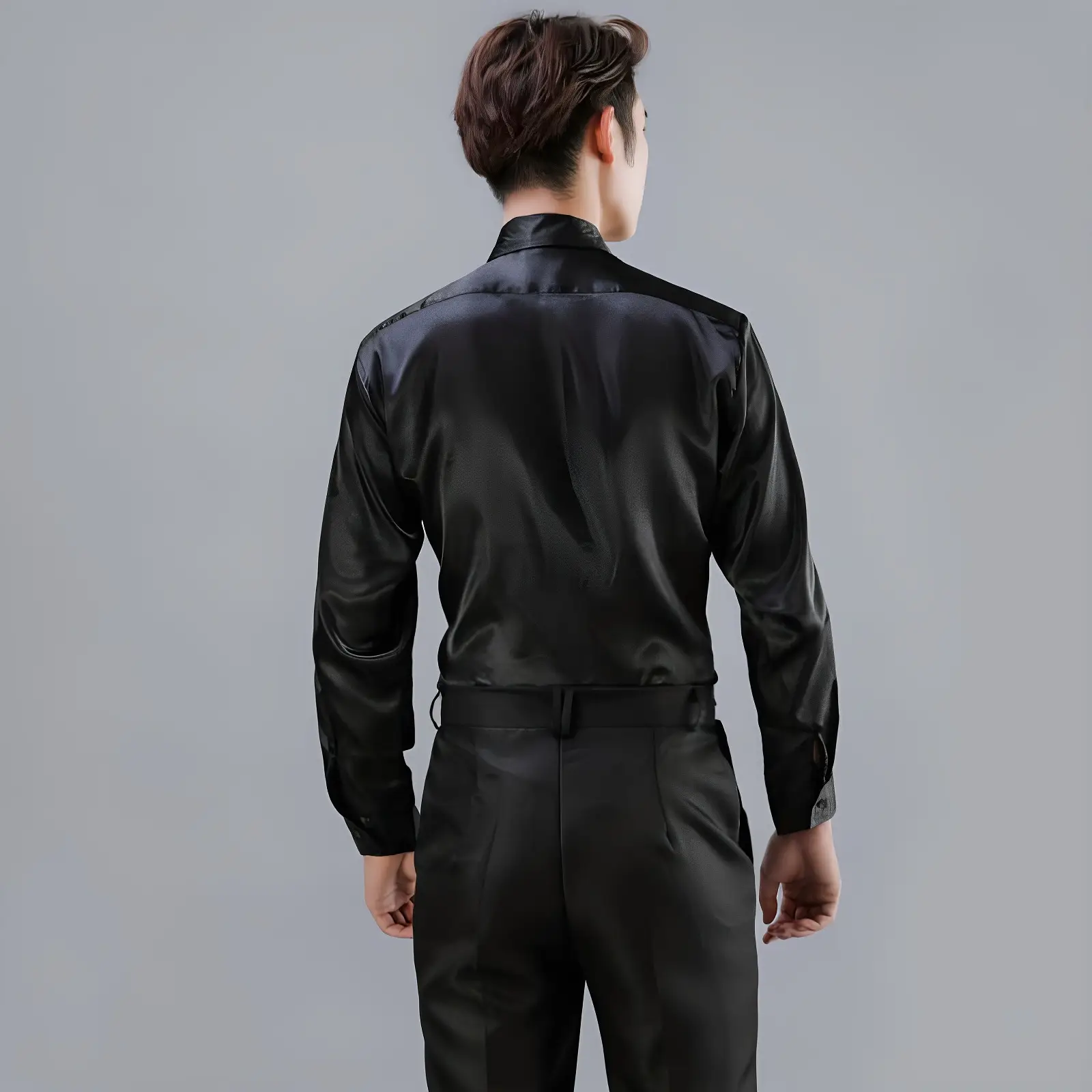 Men Satin Performance Shirt Light Blue Long Sleeve — feature 14
