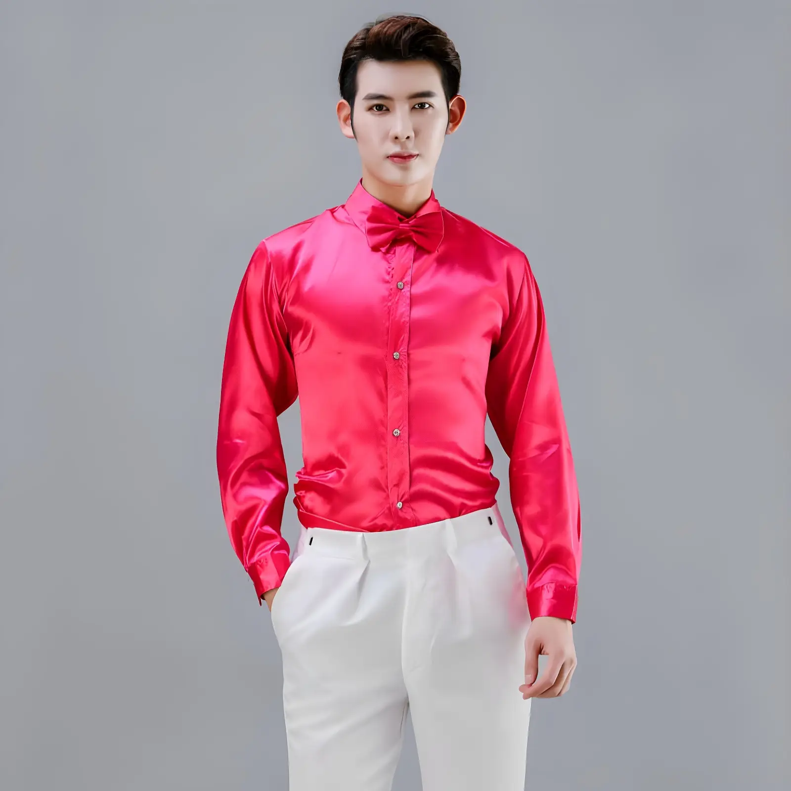 Men Satin Performance Shirt Light Blue Long Sleeve — feature 15