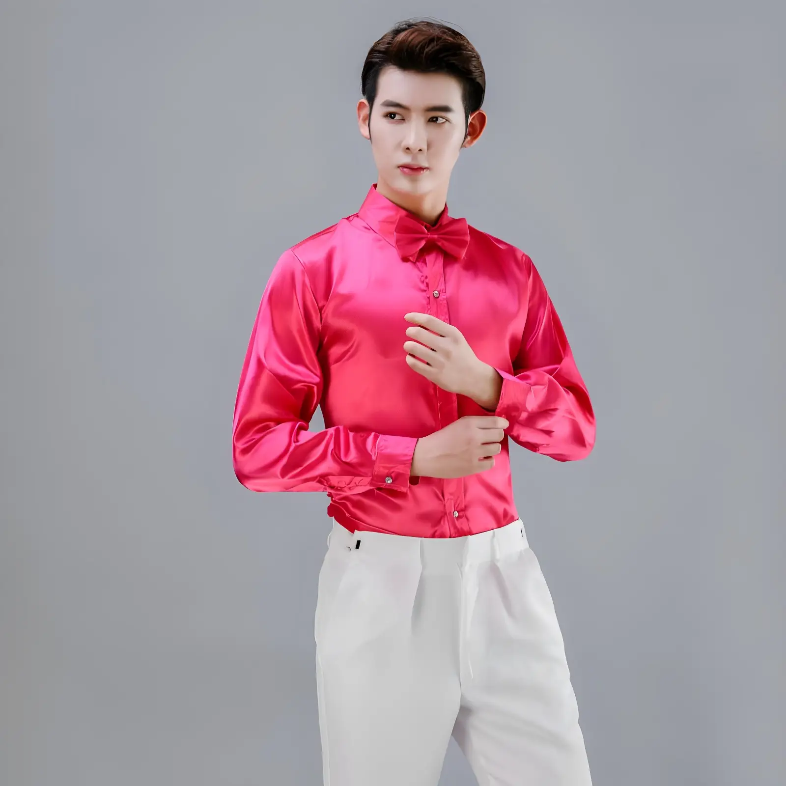 Men Satin Performance Shirt Light Blue Long Sleeve — feature 16