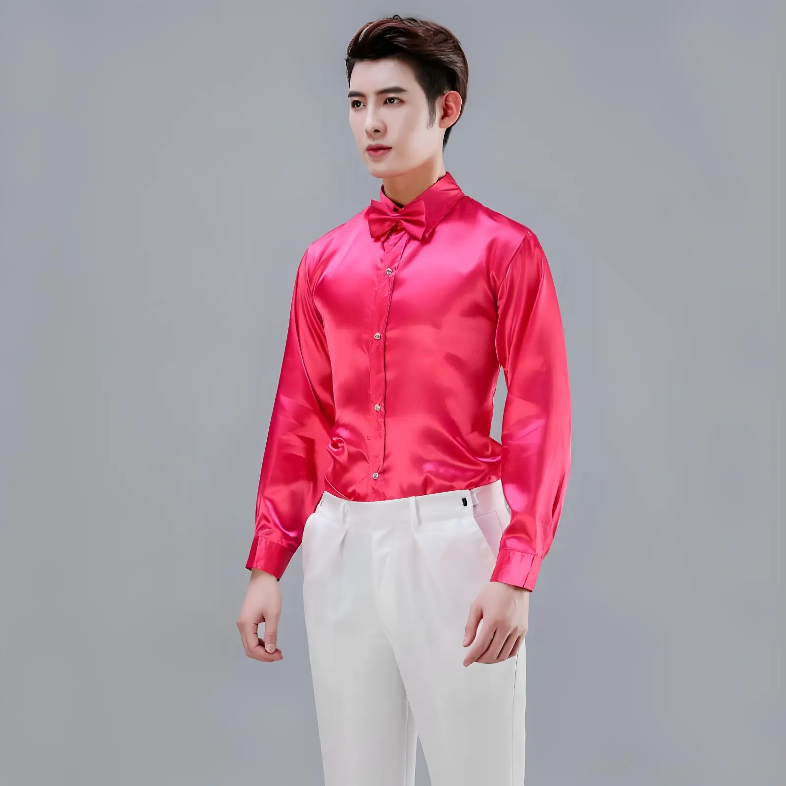 Men Satin Performance Shirt Light Blue Long Sleeve — feature 17