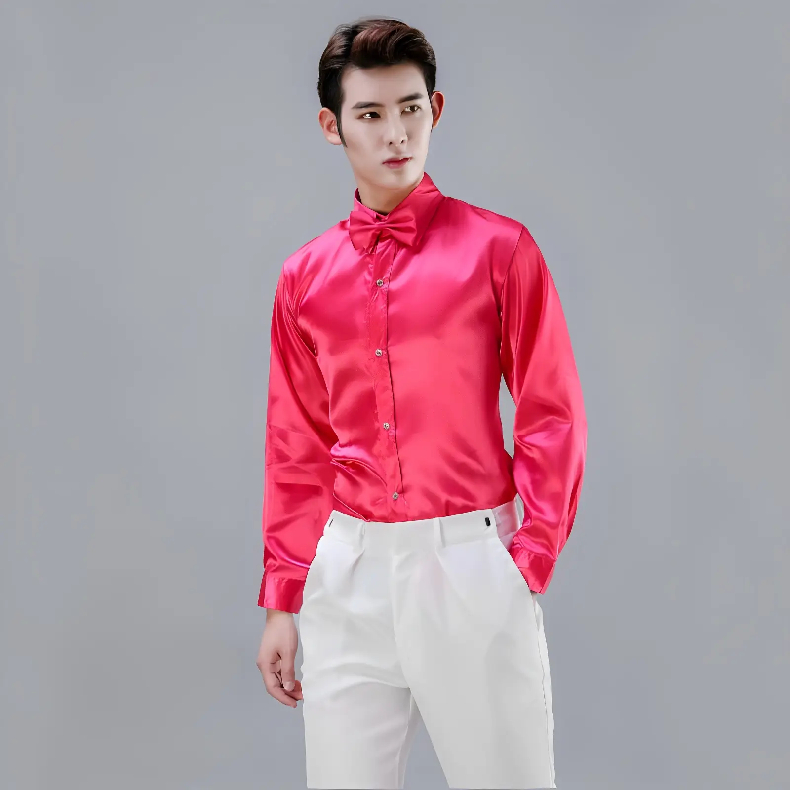 Men Satin Performance Shirt Light Blue Long Sleeve — feature 18
