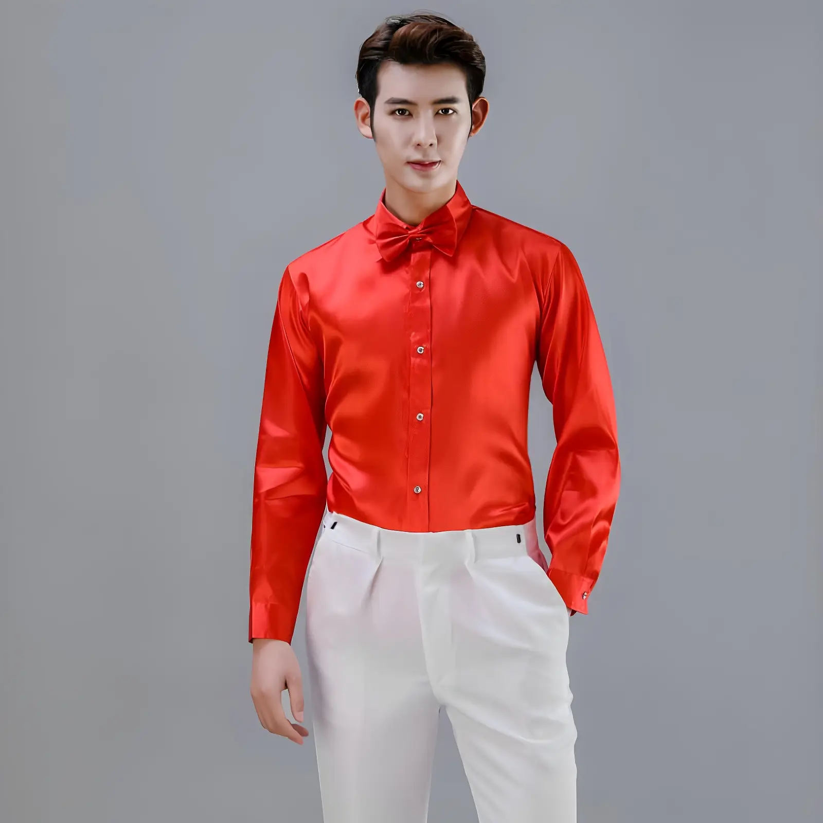 Men Satin Performance Shirt Light Blue Long Sleeve — feature 19