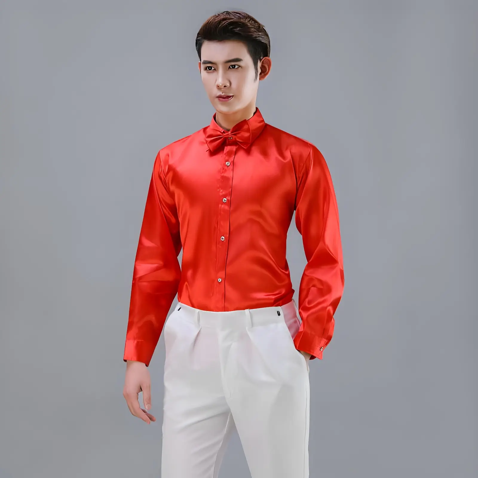 Men Satin Performance Shirt Light Blue Long Sleeve — feature 21